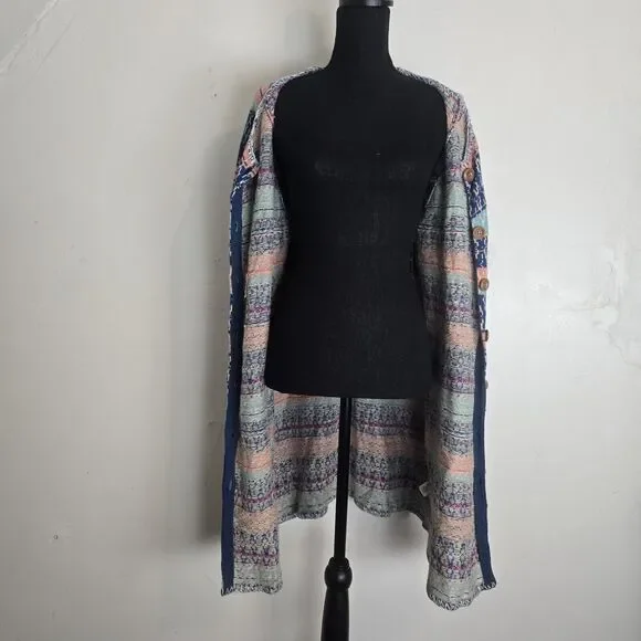 Sundance Cardigan Large Shoreline Long Wooden Button Up Boho Coastal Sweater - Picture 7 of 10